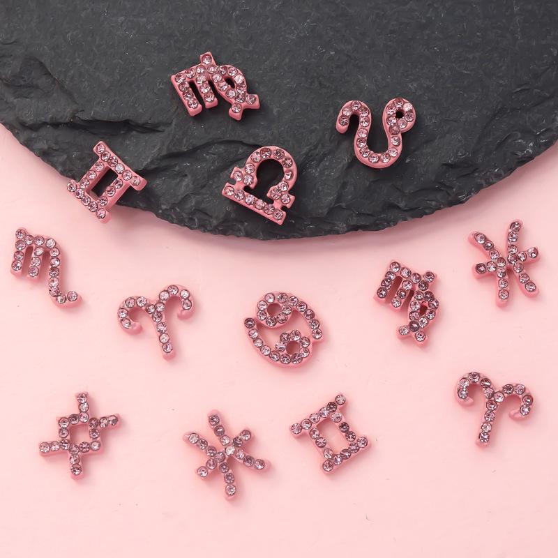 Pink Zodiac-Inspired Gem-Free Alloy Jewelry: Aries & Leo 3D Fingertip Nail Art