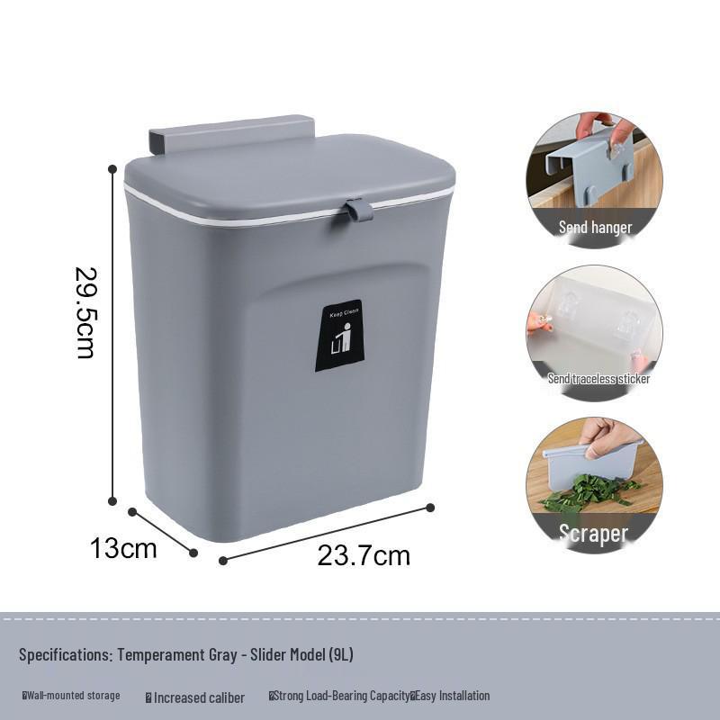 Cream Wall-Mounted Kitchen Trash Bin with Lid