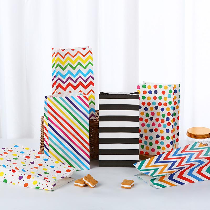 Spot Rainbow Striped Candy Bag - Colorful Party Decoration Gift Bag for Baking, Handleless Kraft Paper