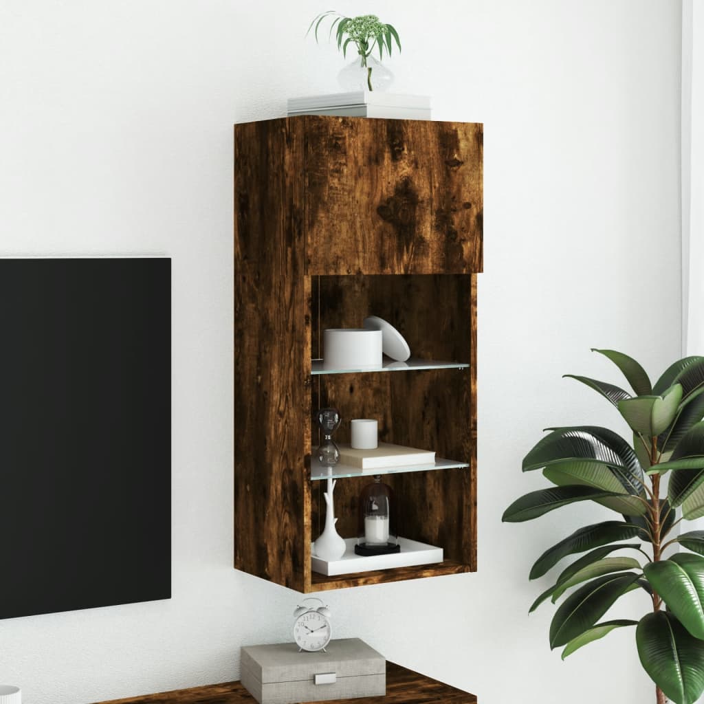 TV Cabinet with LED Lights Smoked Oak 40.5 x 30 x 90 cm