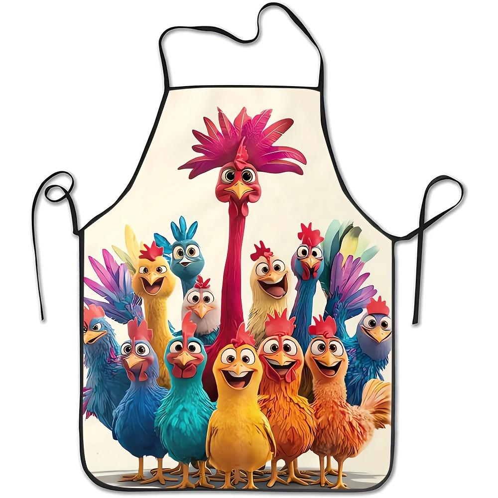 1pc Cartoon Chick Party Design Apron - Vibrant Rooster And Chick Pattern Durable Kitchen Apron Suitable For Cooking Baking Garde