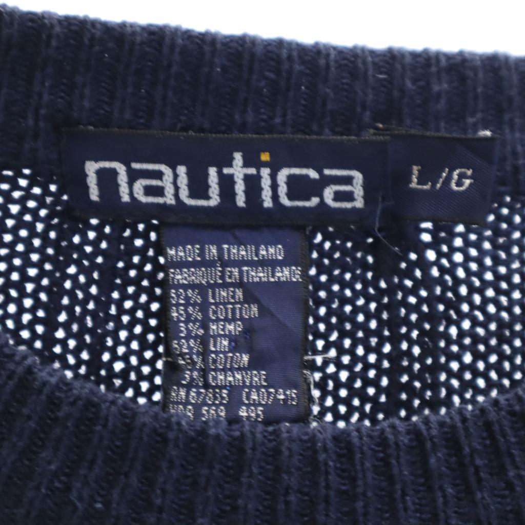 NAUTICA COMPETITION 90s Old Linen Blend Striped Pattern Long sleeve knit Men's Used
