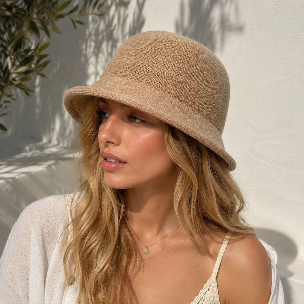 Thin Fisherman's Hats Knitted Sun Hat Fashion Women Bucket Hat Outdoor Beach Vacation Wear