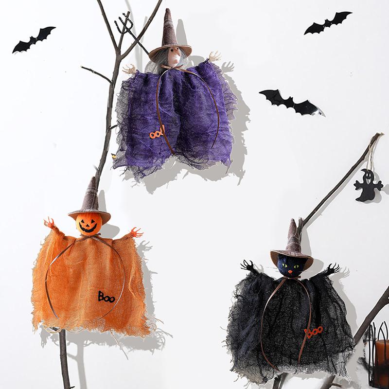 Halloween Decoration Pumpkin Ghost Witch Doll Pendant Haunted House Party Props Halloween Ornament Crafts For Shops Parties Bars