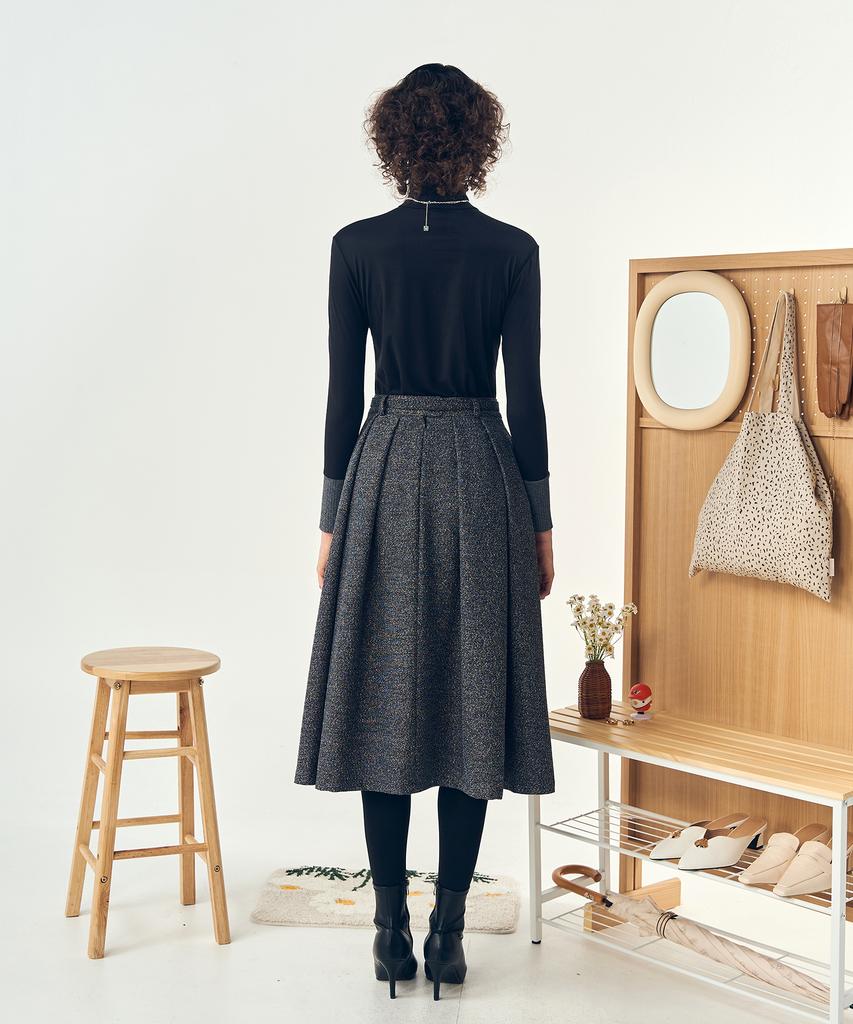 Pelimela Twill A-Line Belted Skirt (Gray)