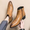 Men's Height-Increasing Pointed Toe Chelsea Boots - Trendy High Heel Leather Ankle Boots with Side Zipper
