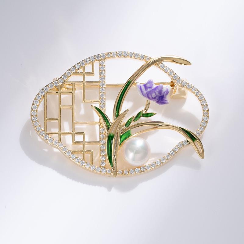 Bo Xin Yun Classical Chinese Freshwater Pearl Orchid Brooch Hanfu Accessory