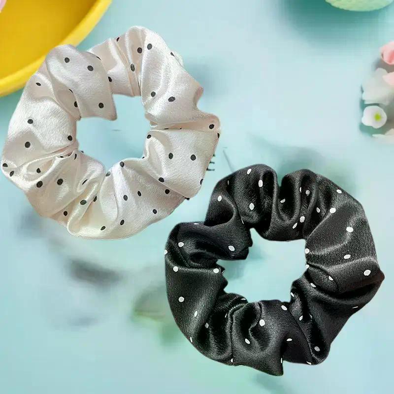 New Polka Dot Black And White Scrunchies Large Hair Bands Female Elegant Hair Rope Ties Ponytail Holder Headwear