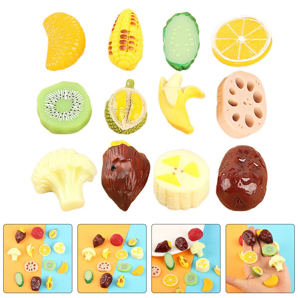 12pcs Resin Fruit Vegetables Mini Fake Food Decorative Kitchen Ornaments For Dollhouse Table Centerpiece Photo Props Educational