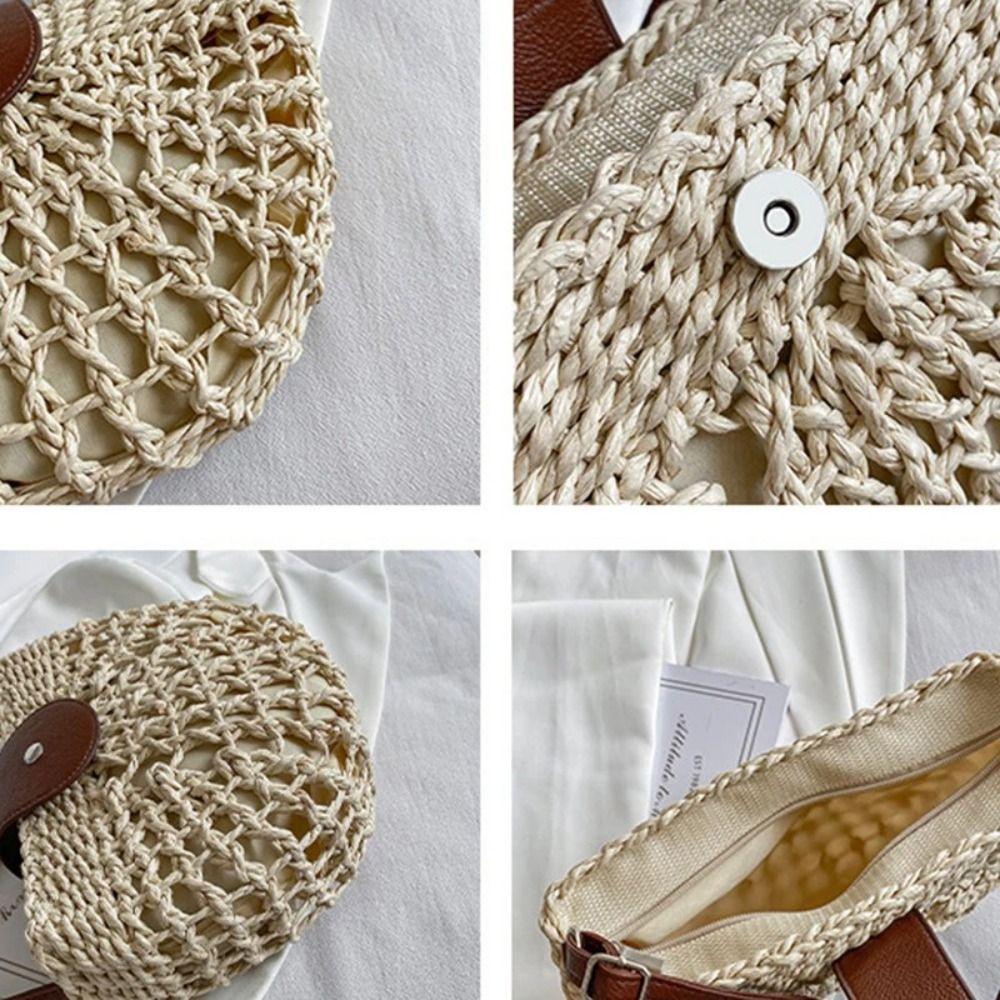 Hollowed Out Weave Straw Shoulder Bag Bohemian Beach Bag Semicircle Crossbody Bag  Messenger Bags