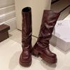 Thick Soled High Leg Boots for Women  New Autumn and Winter Brown Long Leg Boots, Pants Boots, Small Knight Boots