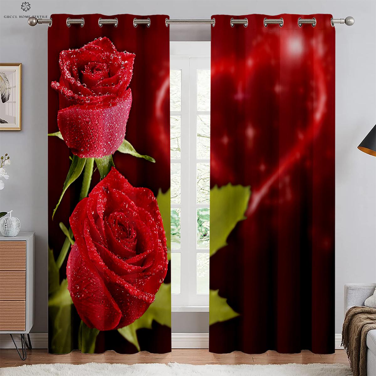 

Винтажная красная роза 3D печать узора занавески, подходит для спальни, гостиной, кухни, украшения окна, украшения дома W50xH130(CM)x2PCS&Grommet Top