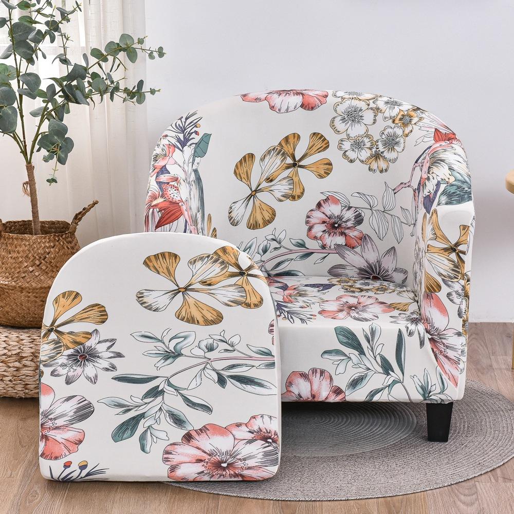 Printing Single Club Chair Cover Sofa Cover Full-covering Protective Cover Semi-circular Bathtub-shaped Sofa Cover Cushion