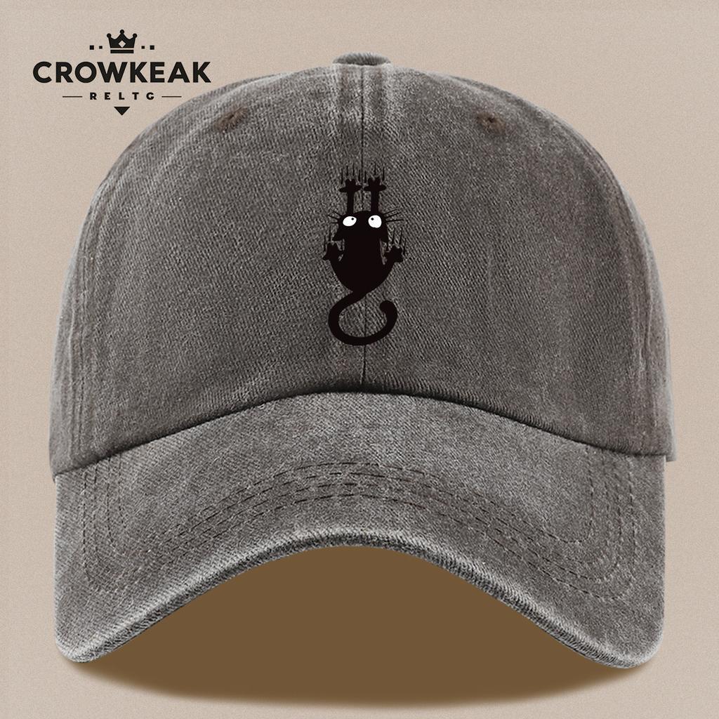 pc Running Black Cat Printed Baseball Cap Comfortable And Lightweight Urban Hat Korean Style WomenS Cap Vintage Distresse