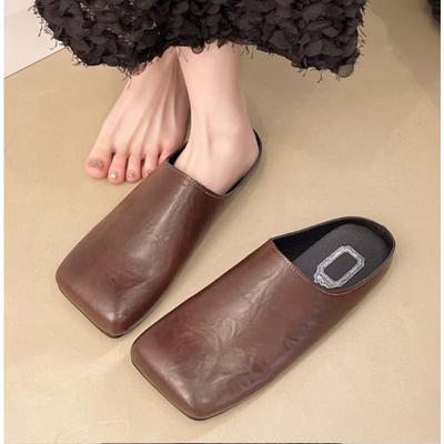 Nuove Mule da Donna Estive Eleganti Punta Quadrata Chiusa Pantofole Piatte Scarpe Femminili Casual Pelle Nero Bianco Ciabatte Taglie Forti 35-42