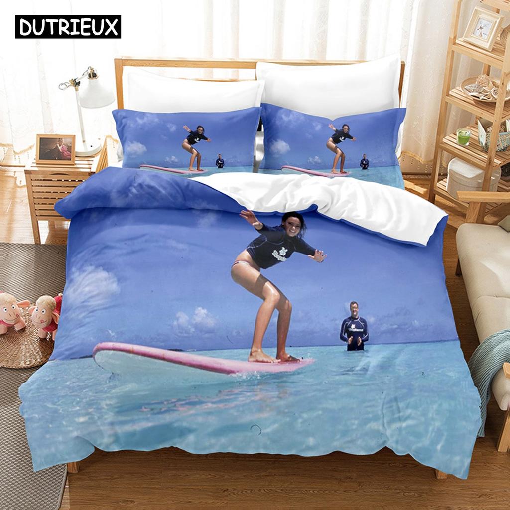 3D Printed Surfing Summer Bedding Set Down Quilt Cover With Pillowcase Double SIngle King