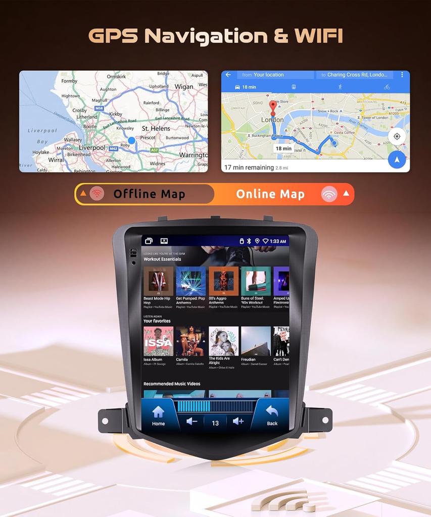 Android 15 Car Stereo for Chevy Cruze 2009-2014, 8Core 4G+64G, CarPlay, Android Auto, 9.7' IPS, GPS, Bluetooth 5.0, AHD Backup