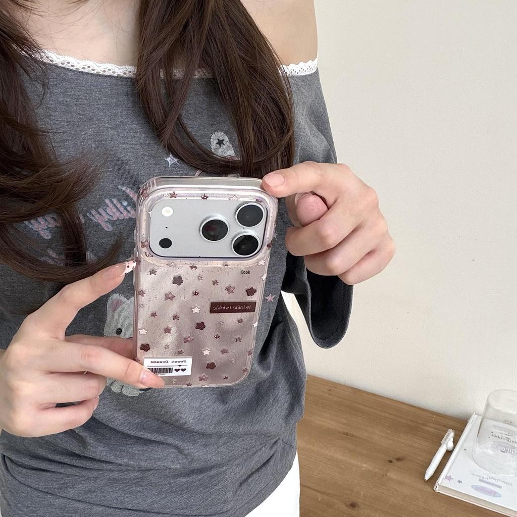 Korean Style Pink Brown Star iPhone 17 Pro Drop-Proof Protective Case, Compatible with iPhone 16PM/15/14/13.
