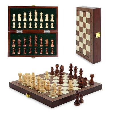 Chess Board Set Wooden Magnetic Portable Board Game Compact & Folding - Classic Travel Chess for Kids & Adults (9.5 X 9.7 Inch)