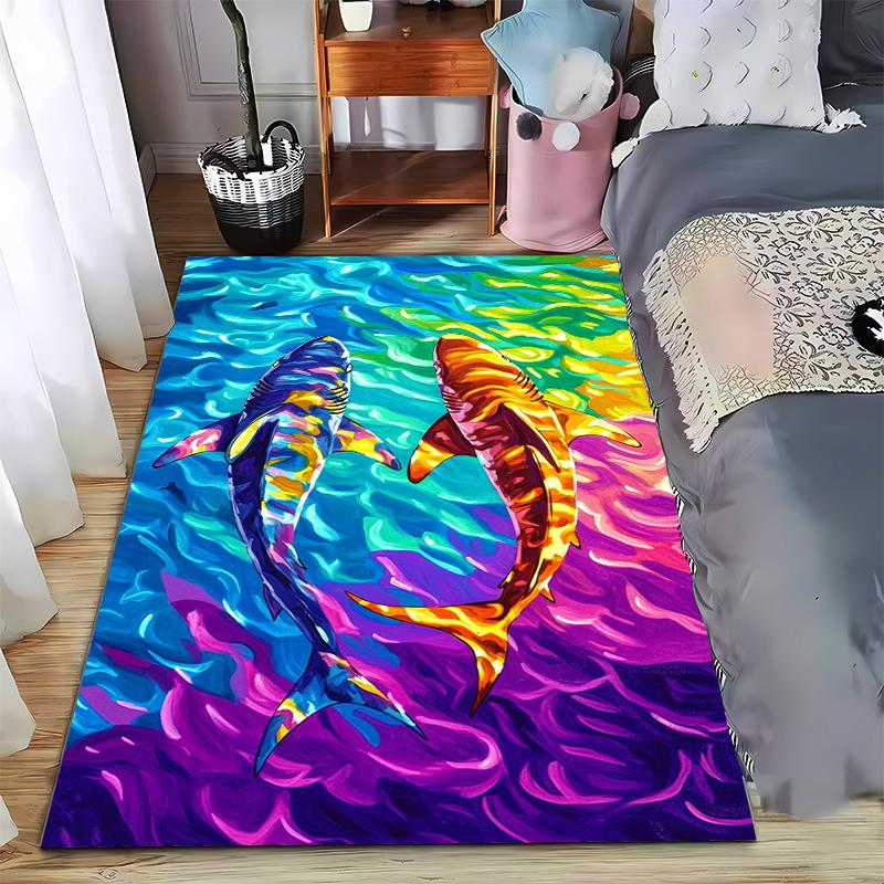 Colorful Shark Design Carpet with Vibrant Ocean Background Pattern Suitable for use as an anti-slip for living room bedroom sofas 40x60cm( 15x23in )