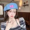 Pink Bow Cowboy Beret Female Spring and Autumn Ins Internet Celebrity Face Small Versatile Octagonal Painter Hat