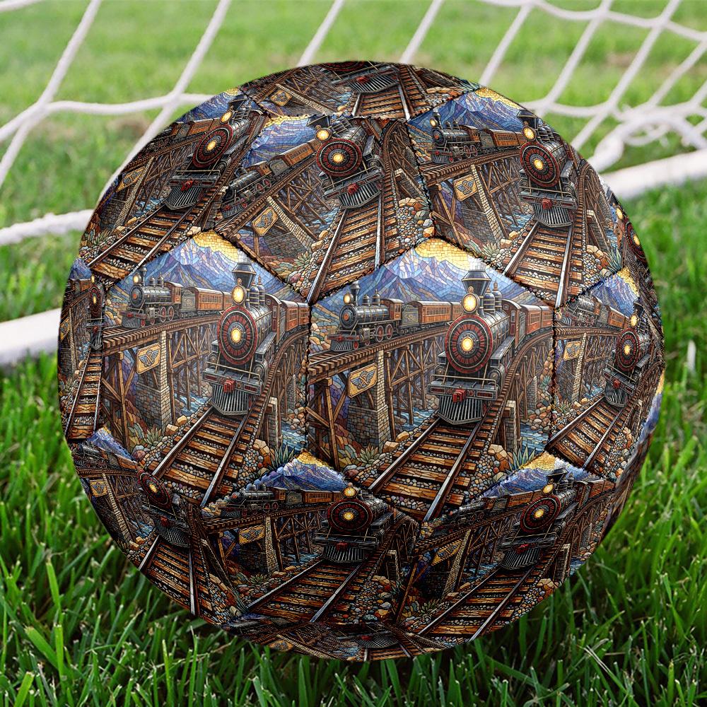 1pc Steam Train Journey Theme Soccer Ball Football, Size 5, Lightweight PVC, Outdoor Training Soccer Ball,Sports Gift T61487