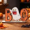 Holiday Window Display Ornament Halloween Wooden Table Sign, Cute Pumpkin Boo Ghost Vibrant Party Prop Tabletop Centerpiece for Indoor Mantel
