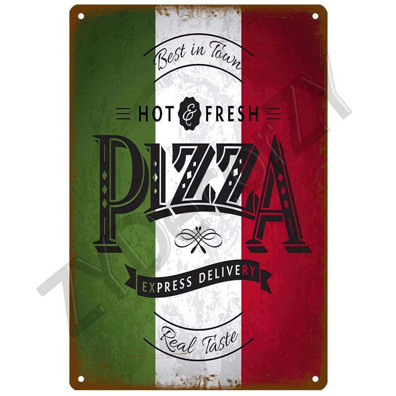 Pizza Retro Tin Sign Poster Vintage Wall Posters Metal Sign Decorative Wall Plate Kitchen Plaque Metal Vintage Decor Accessories