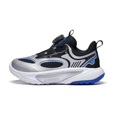 Li Ning Childrens Round Head Knob Shock Absorbing Wear Resistant Low Top Running Shoes Kids Running Shoes Black Silver YKNT114-3