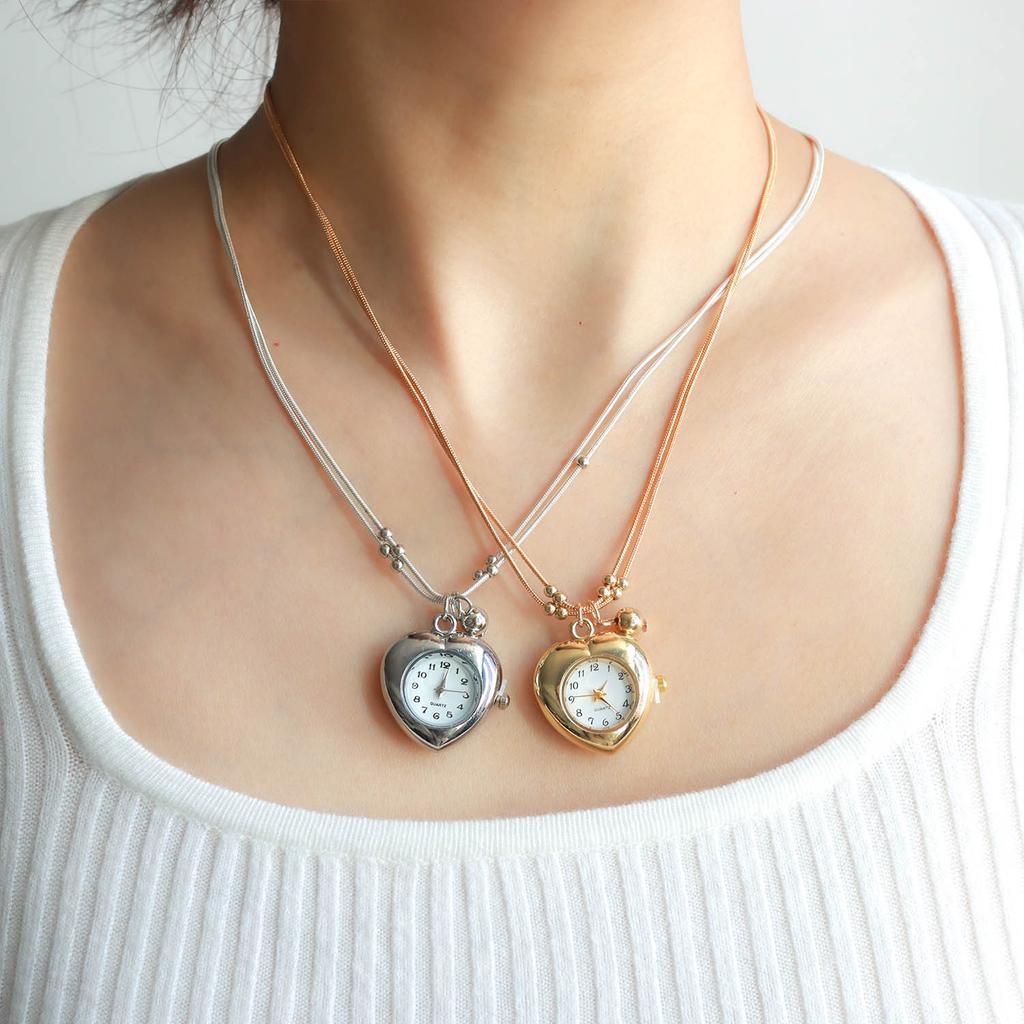 Punk Mode Herz Uhr Anhänger Doppellagige Halskette für Männer und Frauen Nischen Kreative Schlüsselbein Kette Mode Schmuck Geschenke