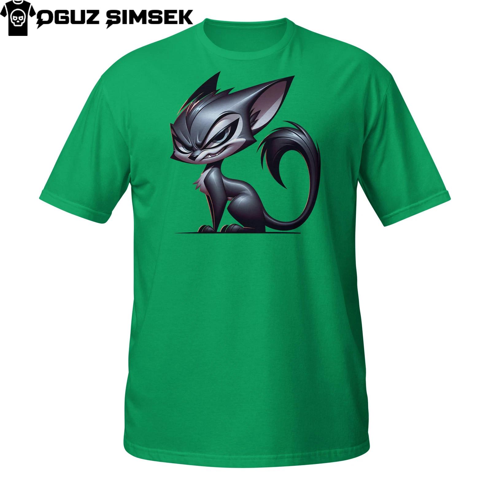 Evil Cat T-Shirt Mens Womens Tees Top – Sleek Cartoon Feline with Sinister Attitude and Style S