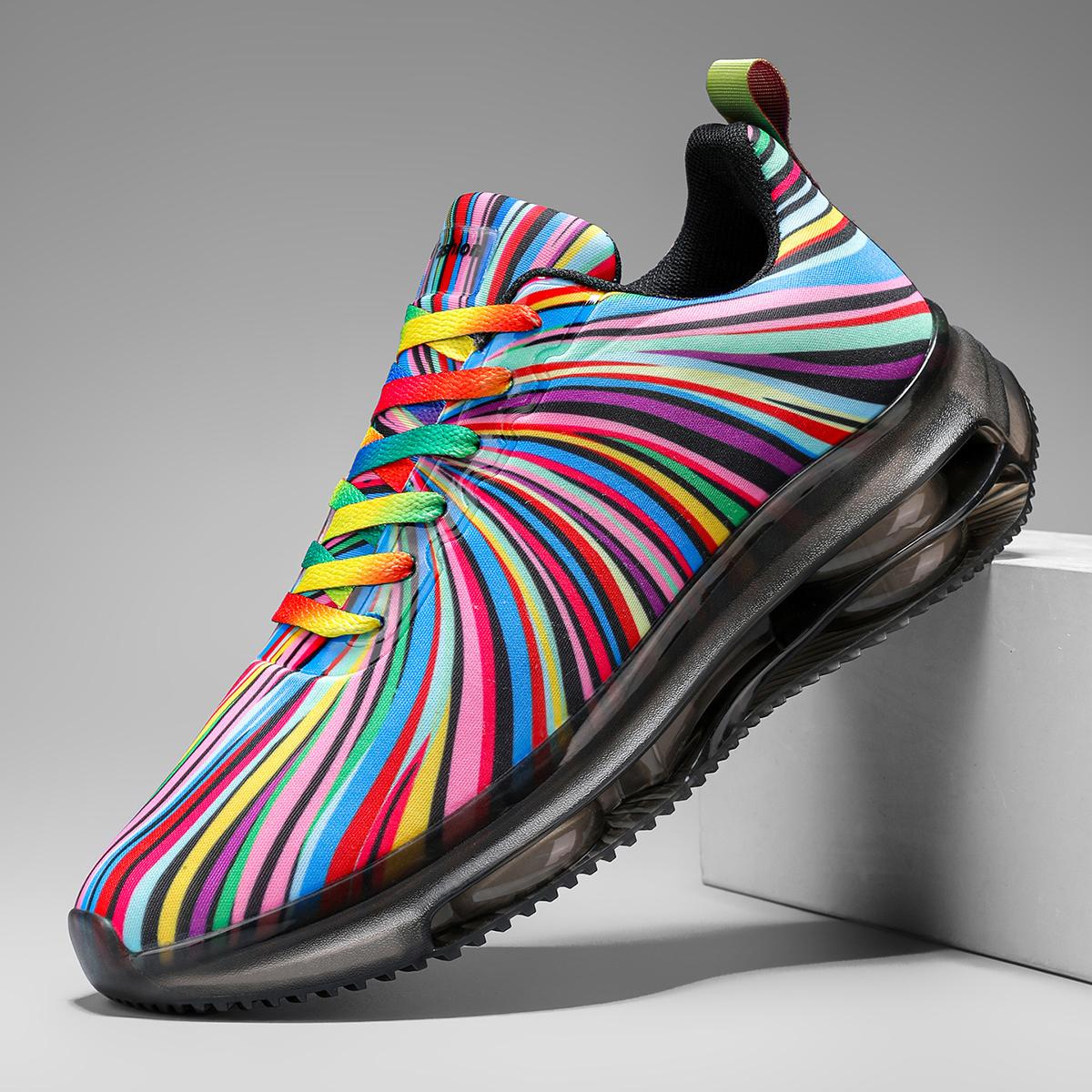 

Running men s shoes, air cushion shock absorption, thick sole, wear-resistant running shoes, candy color matching, sports 39 чёрный