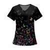 Women's Fashion Printed Short Sleeve V Neck Pattern Tops Pocket Working T-shirts