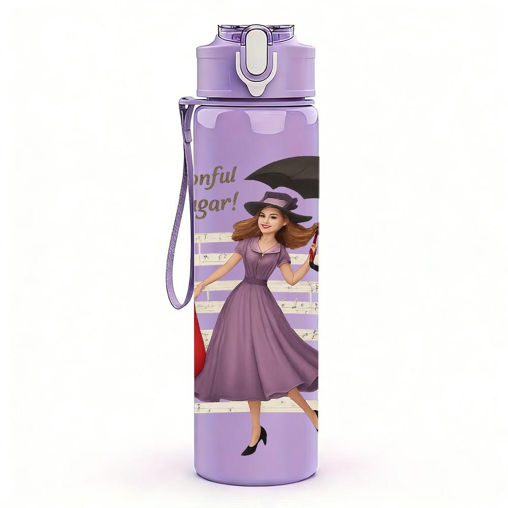 1PC Lady Umbrella Walking Painting 750ml Color Plastic Sports Water Bottle Leakproof Flip Straw Lid For Sports Office Home Use