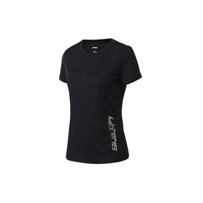 Li Ning Training Series Sports Round Neck Short Sleeve T-Shirt Women Tops Standard-Black ATSQ264-1
