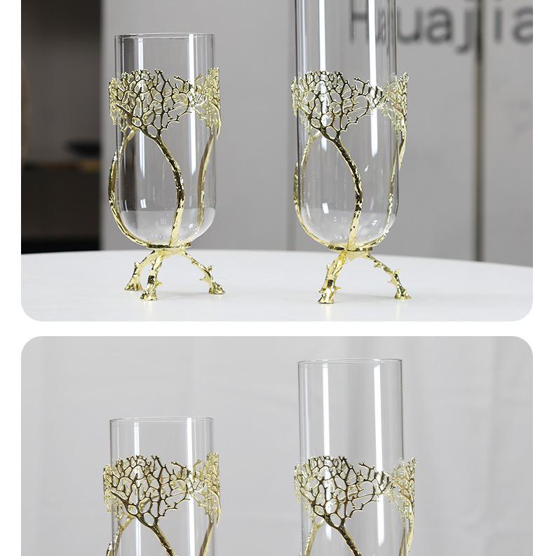 Modern Gold Metal Glass Vase for Dining Table or TV Cabinet