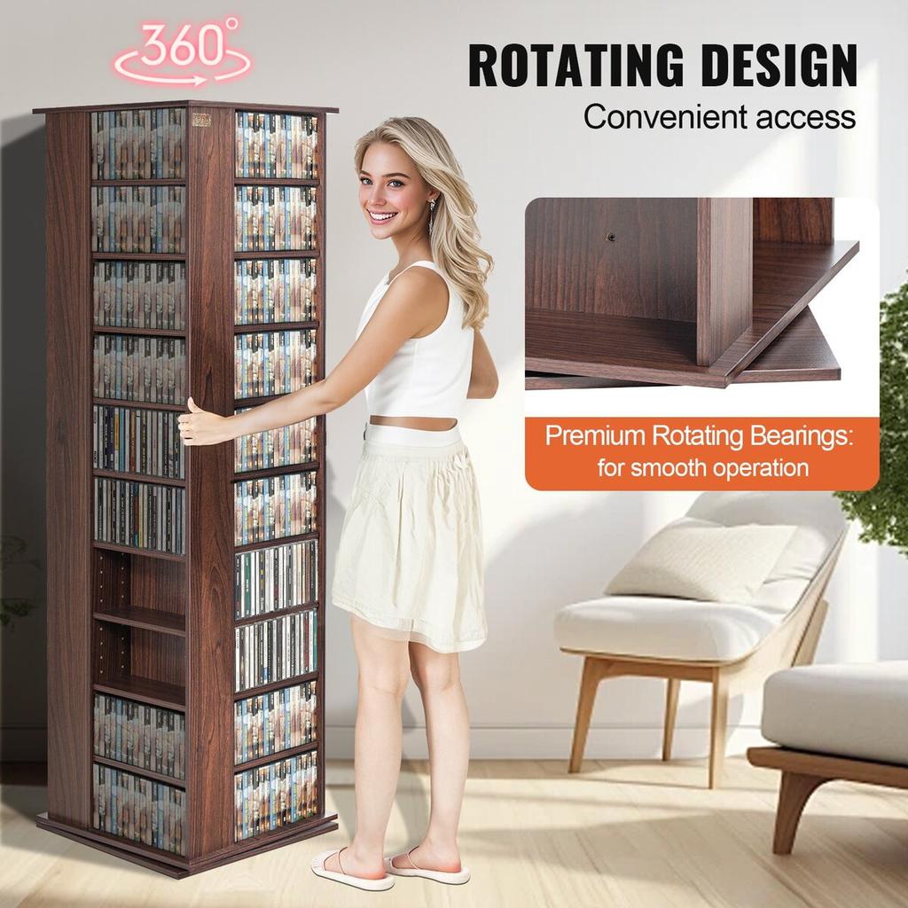 Spinning Media Tower 4-Sided Revolving Media Tower 1040 CDs Espresso