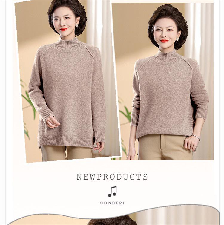 Women's 100% Pure Wool Winter Turtleneck Sweater - Plus Size, Solid Color, for Middle-Aged & Elderly