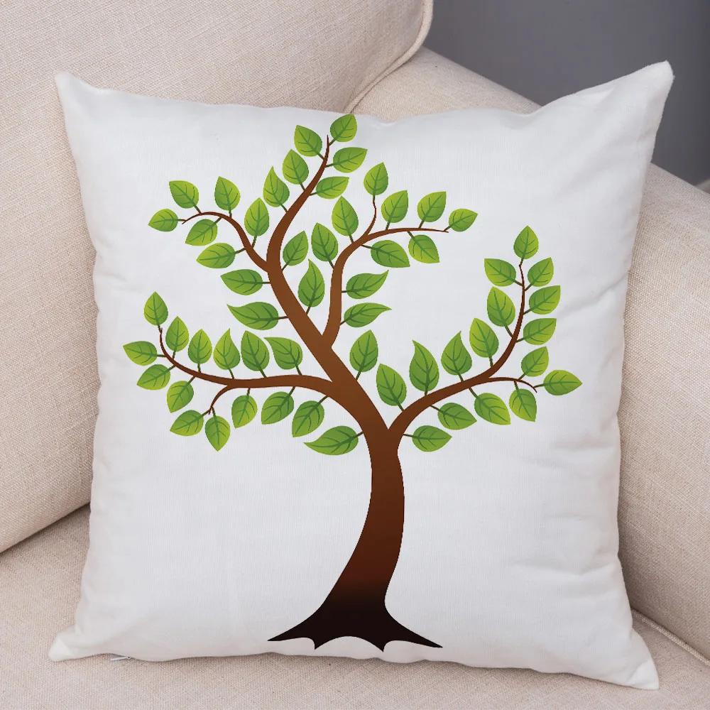Nordic Style Green Leaf Cushion Cover Decor Cartoon Tree Print Pillow Case for Sofa Home Car 45x45cm Soft Plush Pillowcase