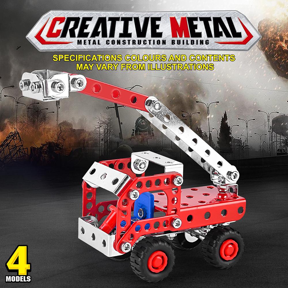 Metalowy Zestaw Klocków Budowlanych Model Straży Pożarnej Żuraw Koparka Spycharka Pojazd Inżynieryjny Zestaw DIY Śruba Nakrętka Metalowa Zabawka dla Chłopca