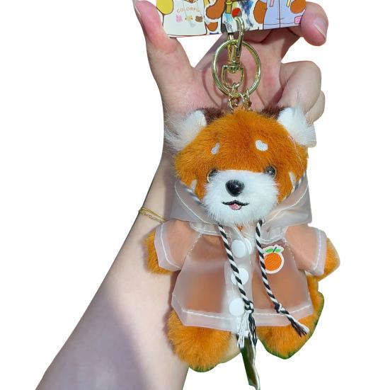 Red Panda Plush Keychain Small Cartoon Red Panda Wearing Raincoat Bag Charm Stuffed Animal Hanging Accessories for Handbag Purse