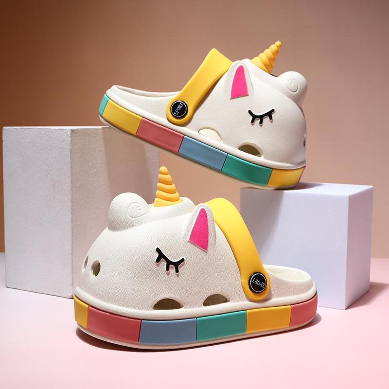 

Trendy Unicorn Summer Clogs For Kids Comfortable Nonslip Indoor And Outdoor Sandals In Bright White Pink And Green Yellow White,24
