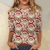 Women's Fashionable Casual Three-Quarter Sleeve Christmas Print Round Neck Top