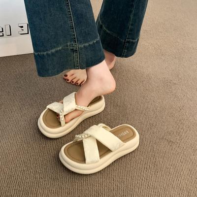 Fashion Shoes Woman 2025 String Bead Female Slippers Platform New Beach Slides Scandals String Bead House Slippers Platform Beach Shoes