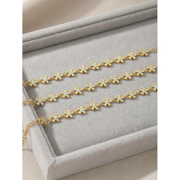 French-style fresh blue oil-drip small flower spliced bracelet, plated with 18k real gold, elegant and sweet hand accessory