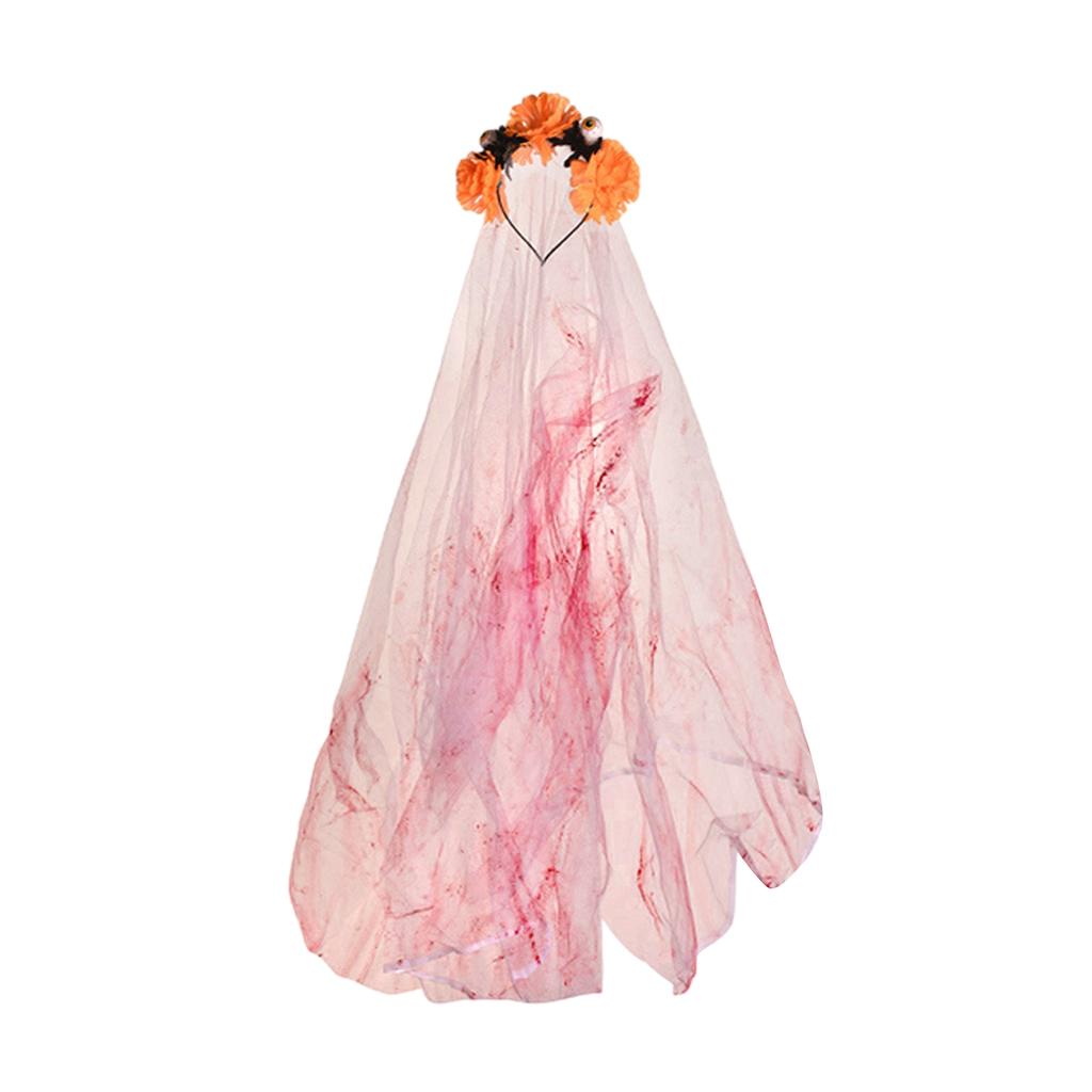 Halloween Ghost Bride Hair Hoop Blood Yarn Veil Halloween Simulation Flower Headband Wedding Cosplay Party Headwear Accessories
