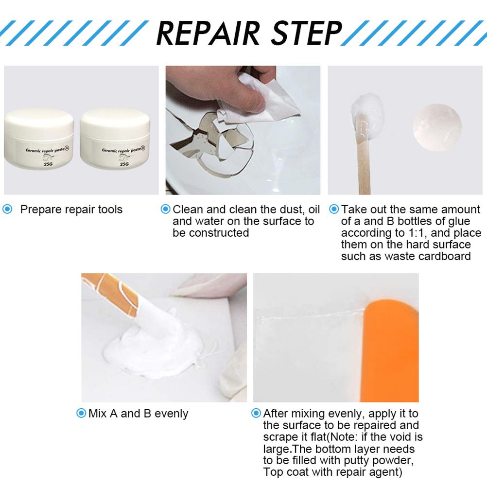 Kit di Riparazione per Vasca e Piastrelle Crema Pasta Riparazione Crepe Scheggiature Porcellana Pavimento Ceramico Kit Riparazione Vasca Piastrelle Doccia