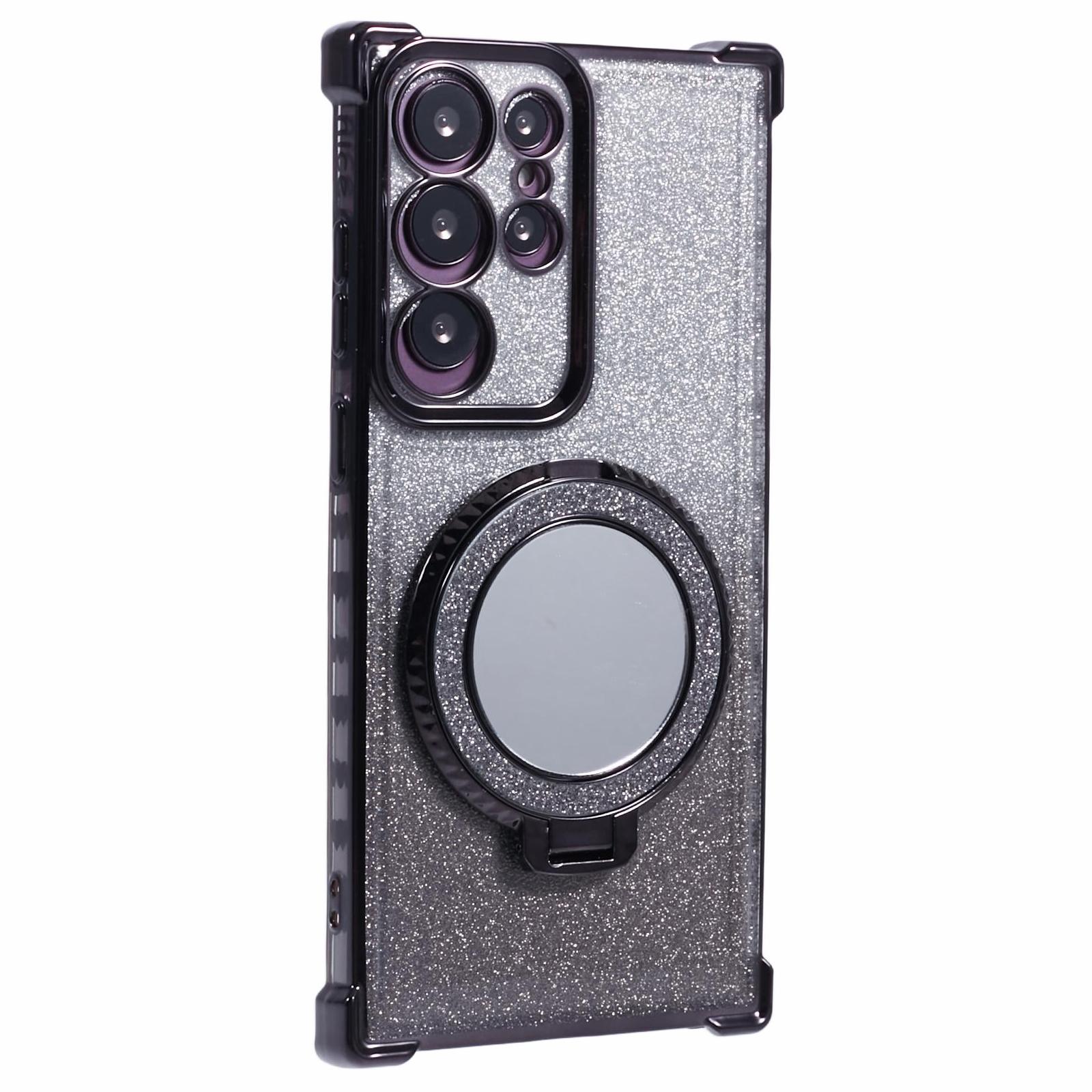 

Для Samsung Galaxy S22 Ultra 5G чехол TPU блестящий чехол для телефона с подставкой и зеркалом Black