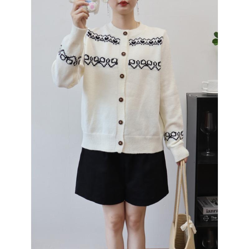 

Осень и зима новый ретро жаккардовый вязаный кардиган женский дизайн чувство свободный повседневный универсальный цветовая гамма свитер куртка one size fits all