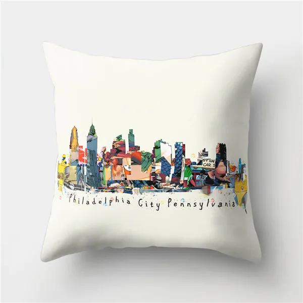 Colorful High City Building Print Decorative Pillow Case Bed Cafe Sofa Home Decor Polyester Square Cushion Cover 45X45Cm
